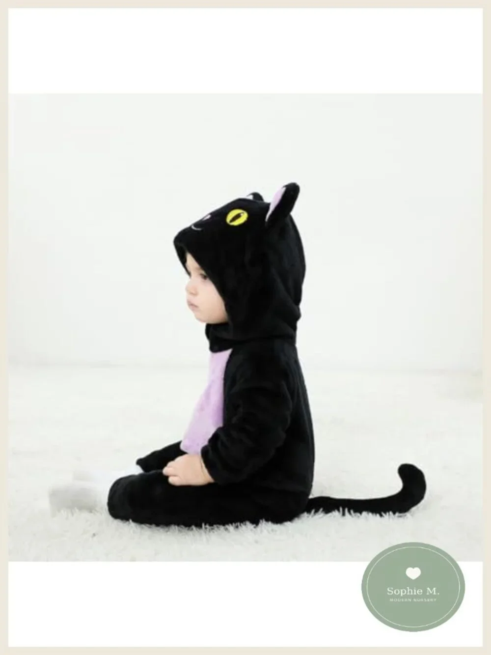 Toddler Black Cat Costume Halloween Outfit Long Sleeve Hooded Jumpsuit Polyester